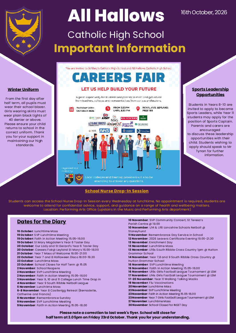 Information Flyer 16th October 2026 (opens PDF)