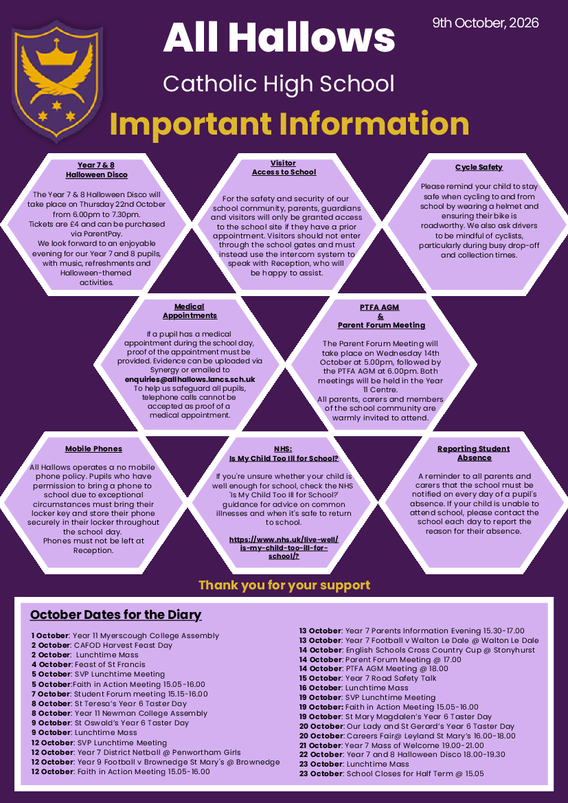 Information Flyer 9th October 2026 (opens PDF)